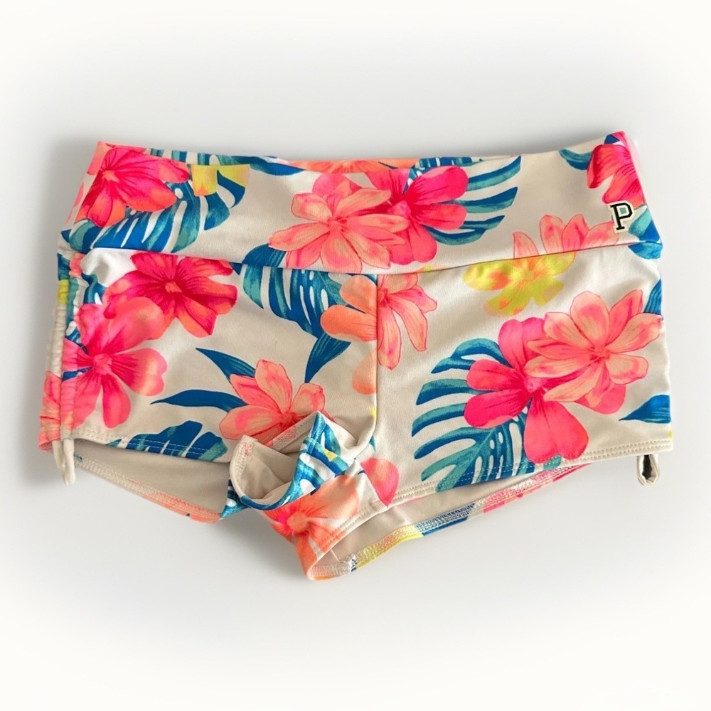 Victoria's Secret PINK Gym To Swim Shorts Cinched Sides White Floral Women's S